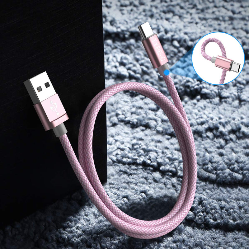 USB Type C Charger Cable 3-Pack (3.3/6.6/10 FT),Nylon Braided Charging Cord,Works with Samsung Galaxy Fold Note 9 8 S10 S9 S8 S10E 10 Plus,LG V50 V40 G8 G7 Thinq,Google Pixel 3 2 3a 4 XL,Moto Z4 Z3 Z2 Pink