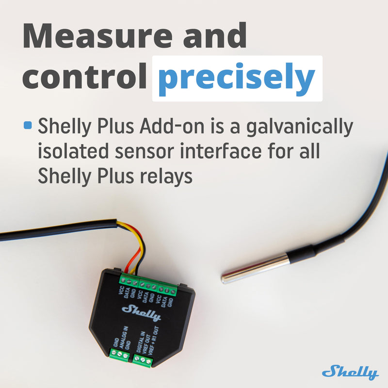 Shelly Plus Add-On, Smart Home Interface Plus Relay, Digital Control via WLAN & App, WiFi Home Automation, 3.3V, Applicable for DS18B20 & DHT22 Sensors Pack of 1