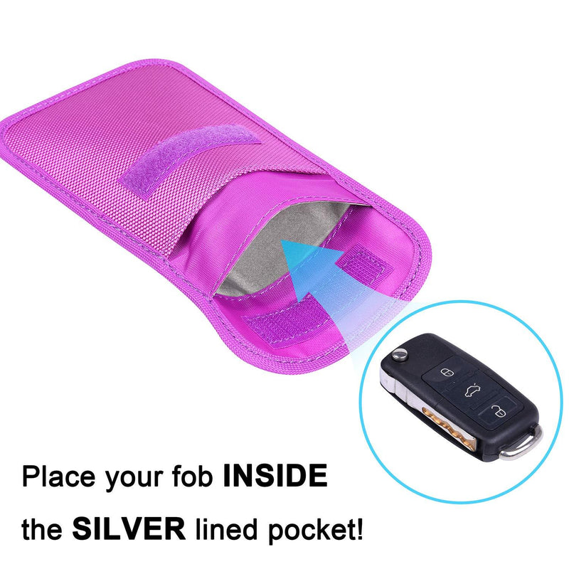 Faraday Bag for Key Fob, Wisdompro WP4694 RFID Key Fob Protector RF Car Signal Blocking, Anti-Theft Pouch, Anti-Hacking Case Blocker - Purple