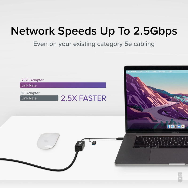 Plugable 2.5G USB C and USB to Ethernet Adapter, 2-in-1 Adapter Compatible with USB C/Thunderbolt 3 or USB 3.0, USB-C to RJ45 2.5 Gigabit LAN Compatible with Mac and Windows