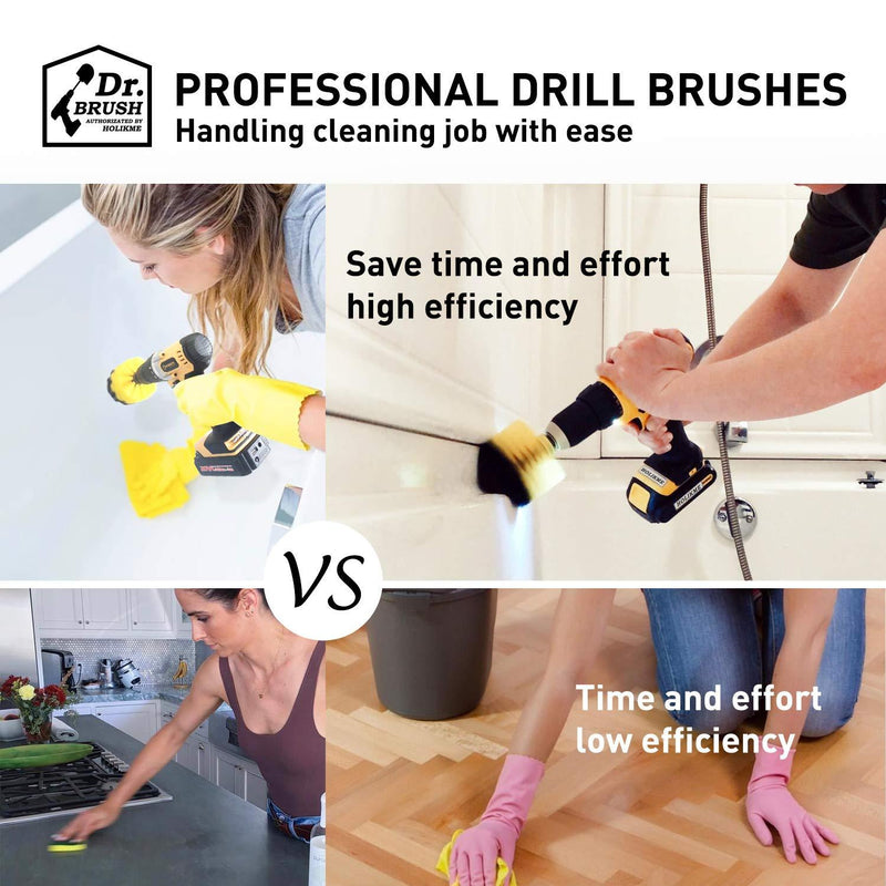 Holikme 8 Piece Drill Brush Attachment Set Scouring Pads Power Scrubber Brush Scrub Pads for Bathroom Surfaces, Floor, Tub, Shower, Grout, Tile, Corners Yellow