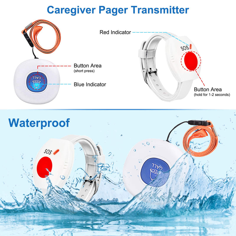 CallToU Wireless Caregiver Pager System Caregiver Call Button Nurse Alert System for Elderly,Medical Alert System for Seniors Disabled Patient,2 SOS Transmitters(1 Medical Alert Watches) + 2 Receivers