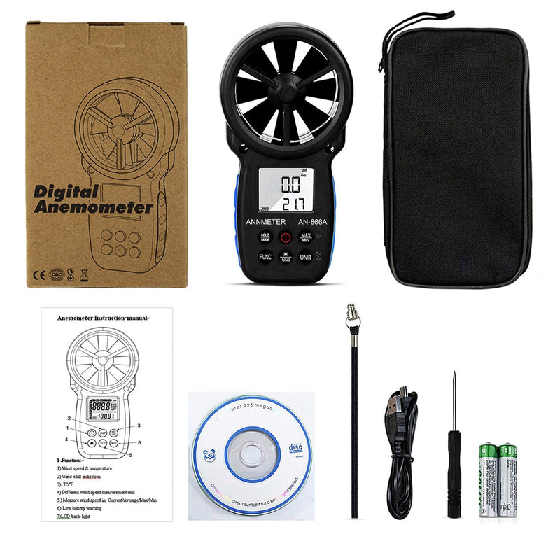 AIOMEST Wind Meter, Digital Anemometer Wind Meter Handheld, AI-866A Wind Meter CFM Wind Speed Meter for Wind Speed Temperature, with USB Port