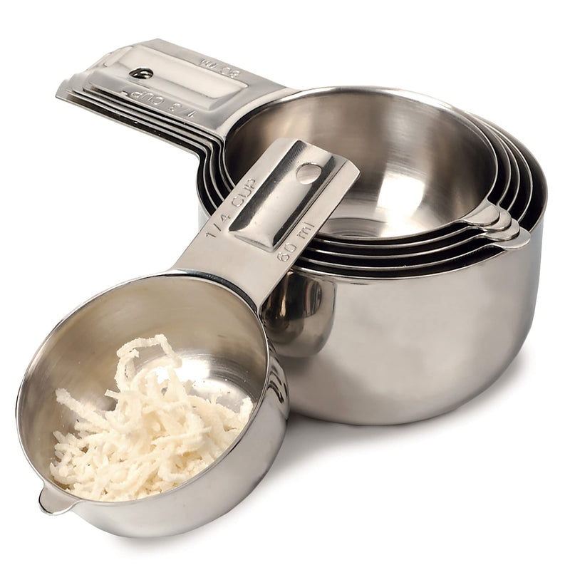 RSVP International Endurance (NCP-6) Stainless Steel Measuring Cups, Set of 6 | 1/4 Cup to 1 Cup Measurements | Nest for Easy Storage | Dishwasher Safe | Dry or Liquid | Baking or Cooking,Medium 6 Piece, Nesting Cups