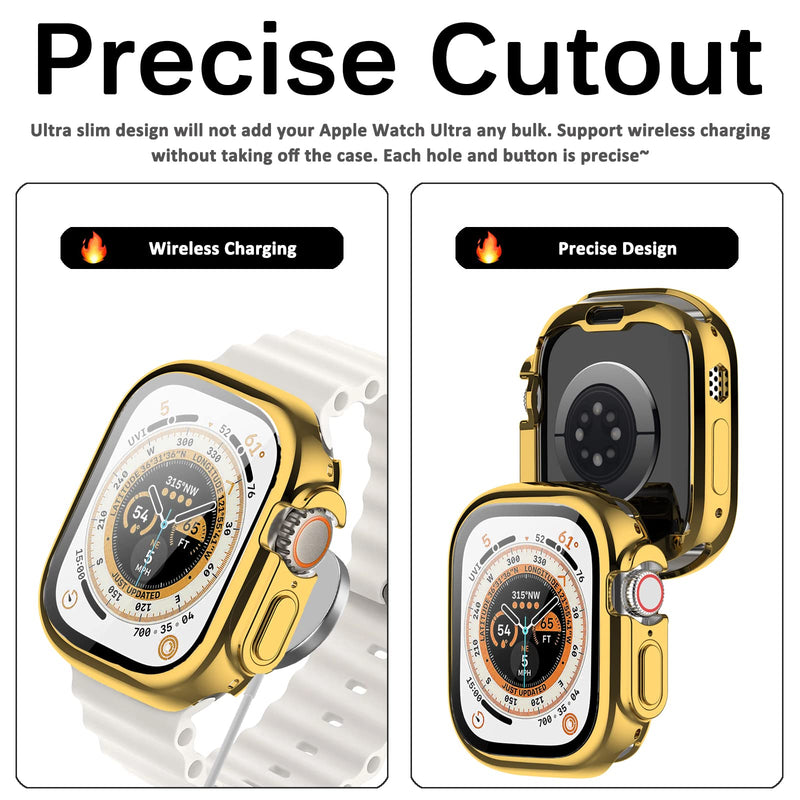 Miimall Compatible Apple Watch 49mm Case Ultra with Screen Protector, Over-All Protective Flexible TPU Shell, Shockproof Touch Sensitive HD Clear Slim 49mm Case for Apple Watch Ultra(Gold) Gold