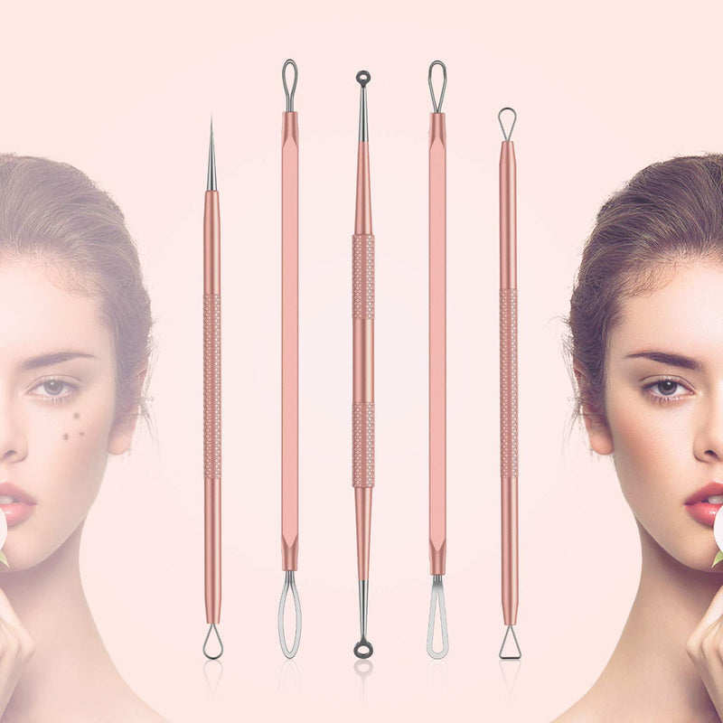 BESTOPE Blackhead Remover Pimple Comedone Extractor Tool Best Acne Removal Kit - Treatment for Blemish, Whitehead Popping, Zit Removing for Risk Free Nose Face Skin With Metal Case(Rose Gold) Rose Gold