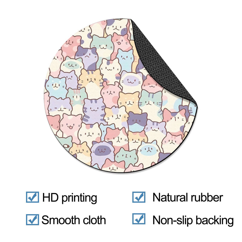 Round Cute Cat Mouse Pad,Small Non-Slip Rubber Cat Mousepads,Computer and Laptop Cat Mouse Mat for Office Desk Gaming Decor,7.9x7.9x0.12inch(02-Cat) 02-Cat