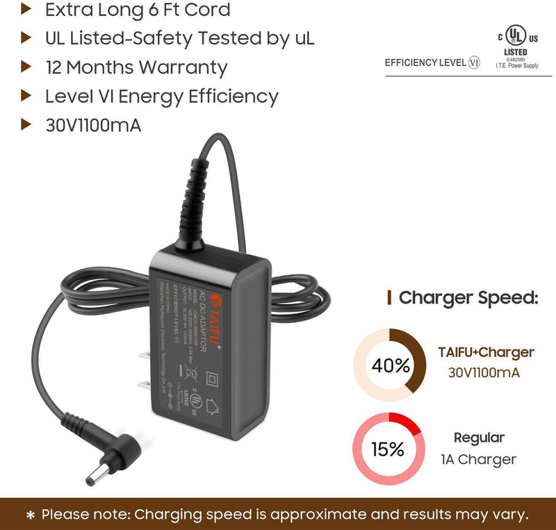 TAIFU 30V AC DC Adapter Charger for Dyson Cyclone V10 V11 Absolute, Dyson Cyclone V10 V11 Animal, Dyson Cyclone V10 Motorhead Lightweight Cordless Stick Vacuum Cleaner Power Supply US Mains