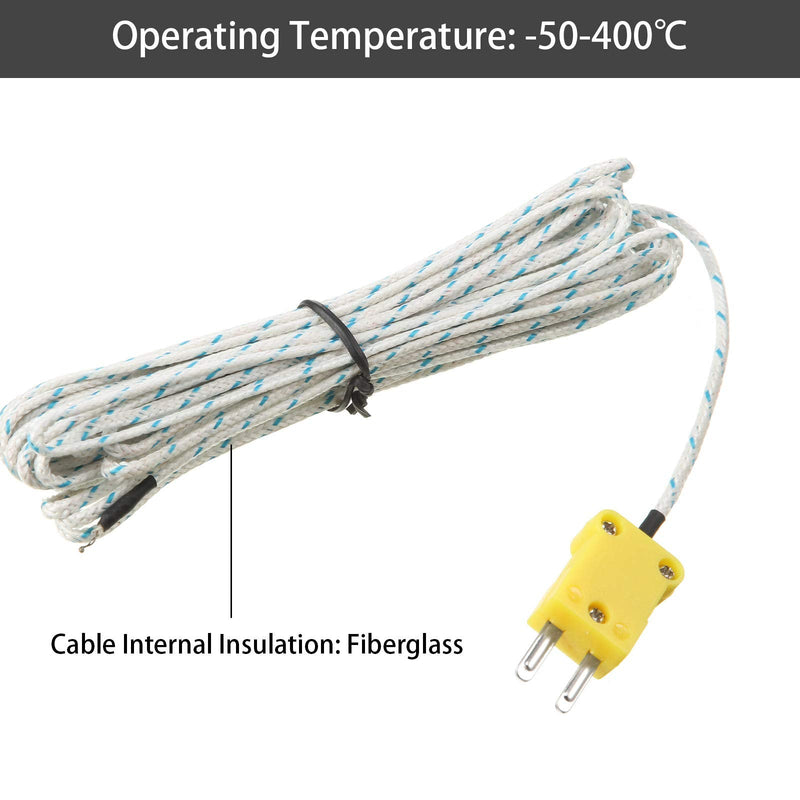 3 Meters K Type Mini-Connector Thermocouple Temperature Probe Sensor Temperature Sensing Line K Type Thermocouple Wire Measure Range -50 to 400 Celsius, Compatible with TM902C/ TES1310 (15 Pieces)