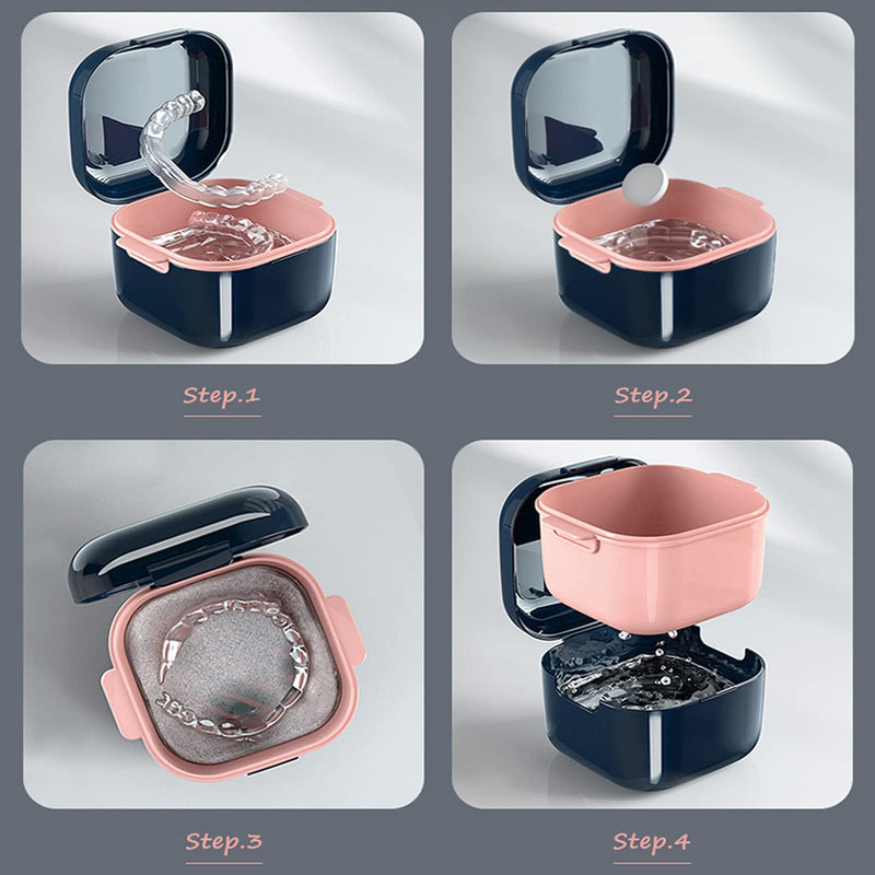 whoobell Denture Cup，Retainer Case,Cute Night Mouth Guard Box Holder, Storage Soak Container Black