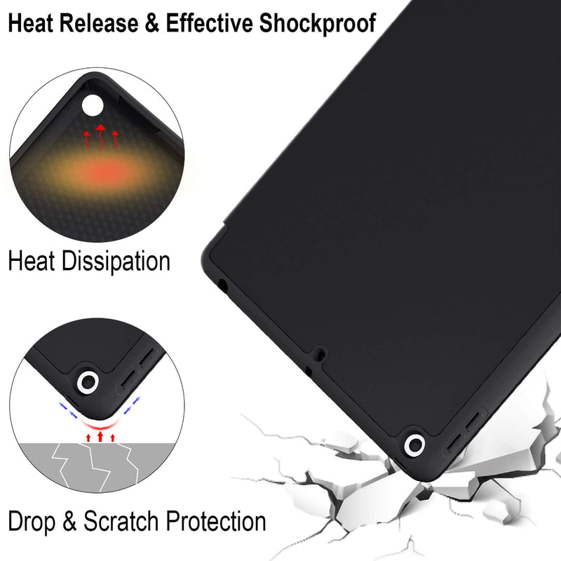 Akkerds Case Compatible with iPad 10.2 Inch 2021/2020 iPad 9th/8th Generation & 2019 iPad 7th Generation with Pencil Holder, Protective Case with Soft TPU Back, Auto Sleep/Wake Cover, Black