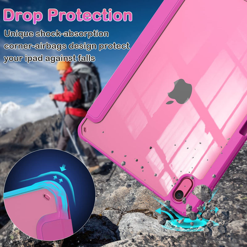 OKP for New iPad 10th Generation Case 2022, ipad 10.9 inch Case with Trifold Stand, Auto Wake/Sleep, ipad 10 gen Protective Cover with Slim Lightweight Clear PC Back Shell for Women Men, Rose Red