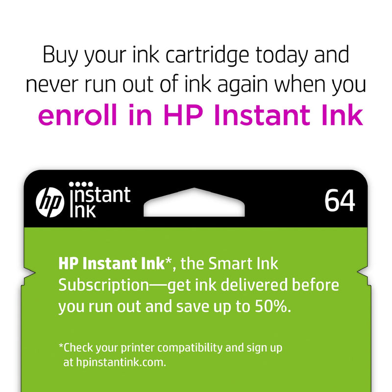 Original HP 64 Black/Tri-color Ink Cartridges (2-pack) | Works with HP ENVY Inspire 7950e; ENVY Photo 6200, 7100, 7800; Tango Series | Eligible for Instant Ink | X4D92AN