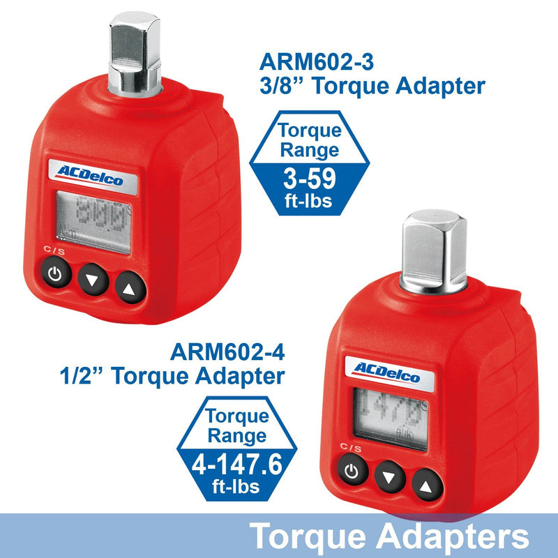 ACDelco ARM602-4 1/2” (14.8 to 147.6 ft-lbs.) Heavy Duty Digital Torque Adapter with Buzzer and LED Flash Notification – ISO 6789 Standards with Certificate of Calibration 1/2” (14.8 to 147.6 ft-lbs.)