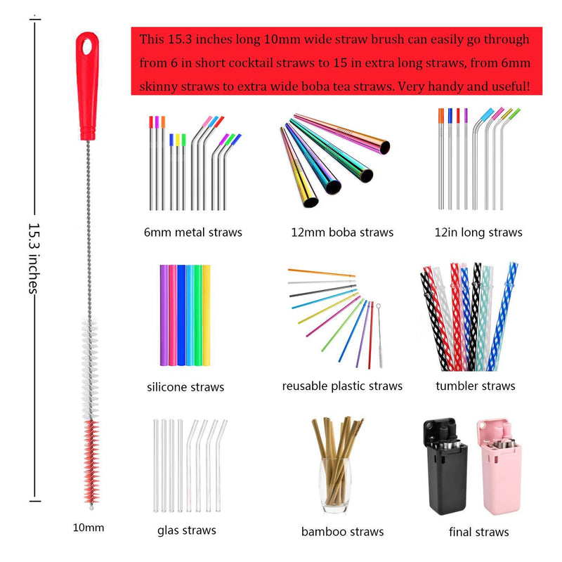 ALINK 5-Pack Red Bottle Brush Cleaner Set - Long Large Cleaing Brush for Narrow Neck Wine/Beer Bottles, Hydro Flask, Thermos, Hummingbird Feeder, S’Well, Water Bottles, Spout/Lid Brush, Straw Brush