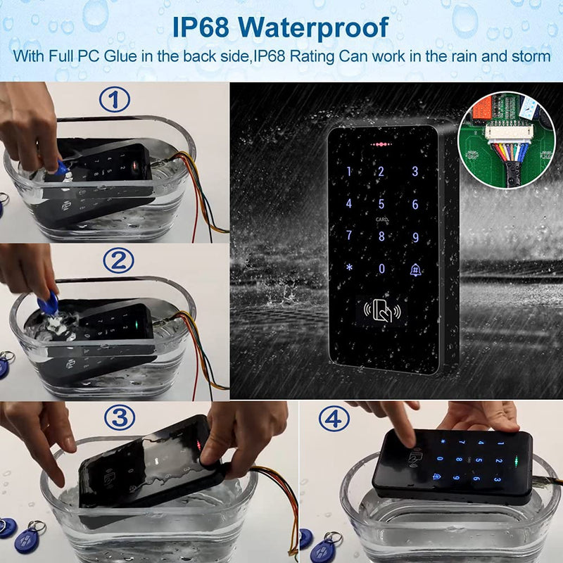LEXI Ultimate Full Waterproof RFID Keypad, 3000 Users Capacity, 125KHz Stand-Alone Access Control Touch Screen Panel, PIN Code, Wiegand 26, with 10pcs RFID Key fob Cards, Can be Installed Outdoor S20IP68+10ID