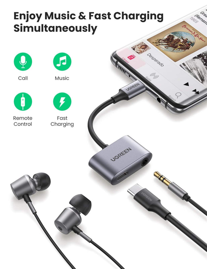 UGREEN USB C to 3.5mm Headphone Adapter and Charger Adapter 2 in 1 Type C to Aux Jack with PD 30W Charging Port Compatible with Samsung S21 S20 Ultra Note10 Plus Pixel 5 4 3 2 XL iPad Pro 2021 2020