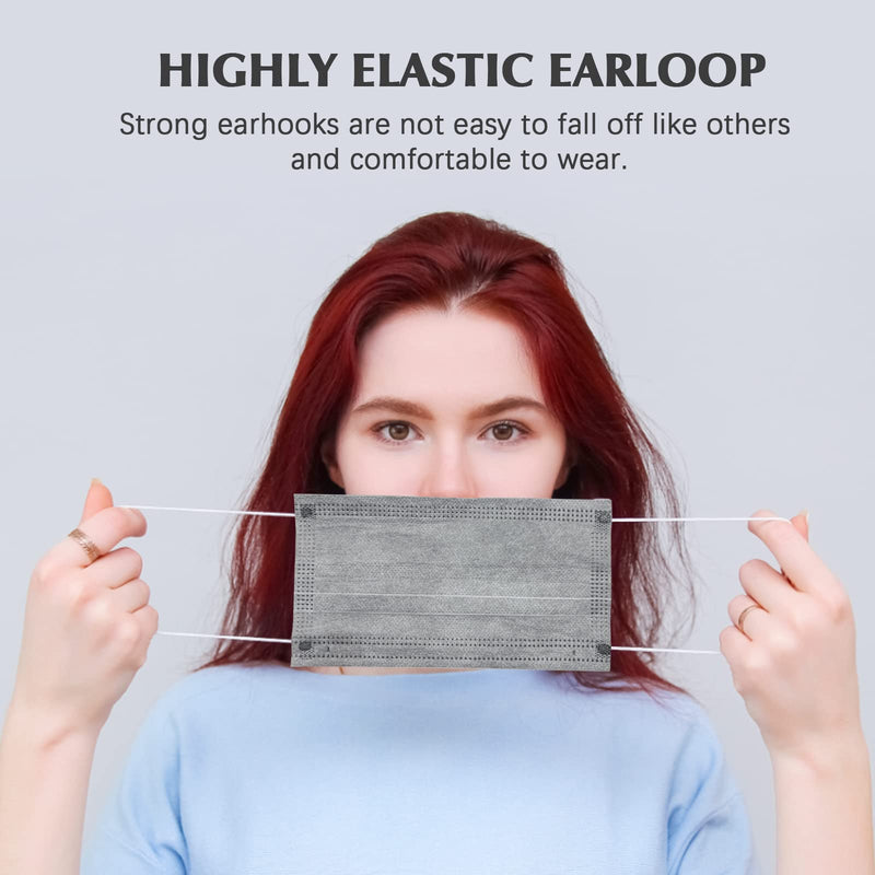 Wecolor 100 Pcs Disposable 3 Ply Earloop Face Masks, Suitable for Home, School, Office and Outdoors (Gray) 100 Count (Pack of 1) Grey