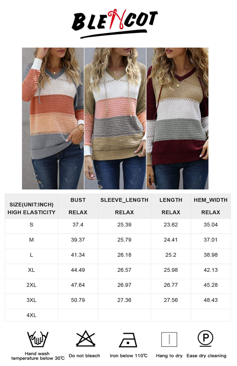 BLENCOT Women's Lightweight Color Block Hooded Sweaters Drawstring Hoodies Pullover Sweatshirts Small A Gray