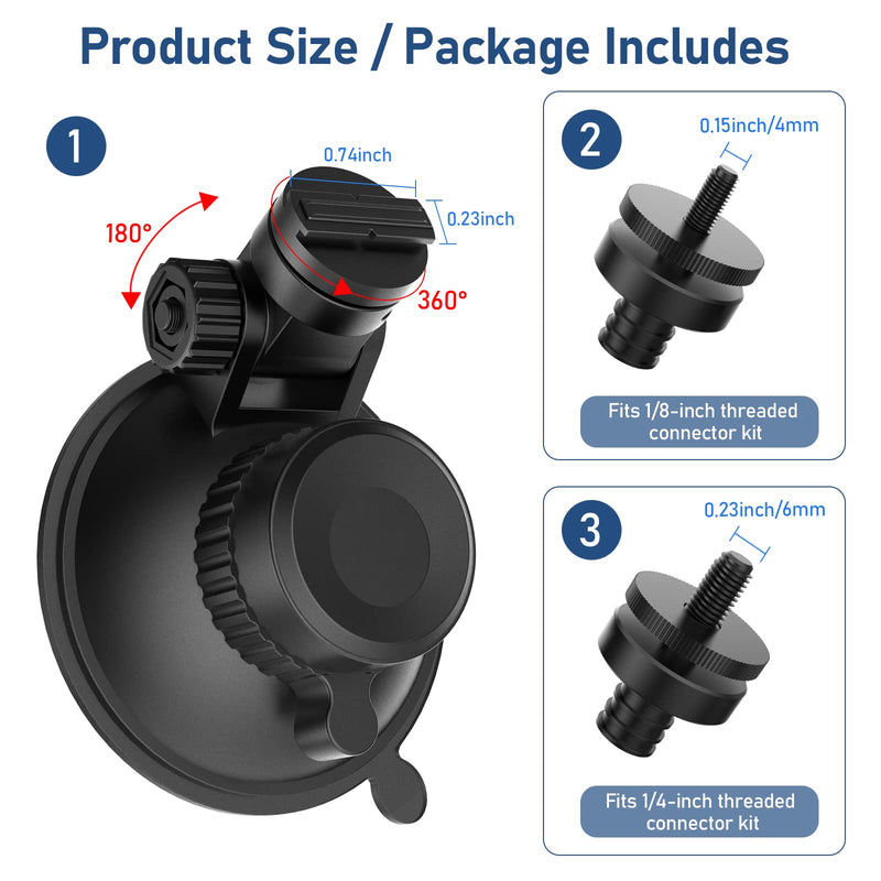 Dash Cam Mount, Suction Cup Mount,Windshield & Dashboard Suction Cup Mount Camera Mount,for Rove R2-4K,CHORTAU Dash Cam,Screw Connectors are Suitable for Most Dash Cam, DVR, GPS and Sports Camera