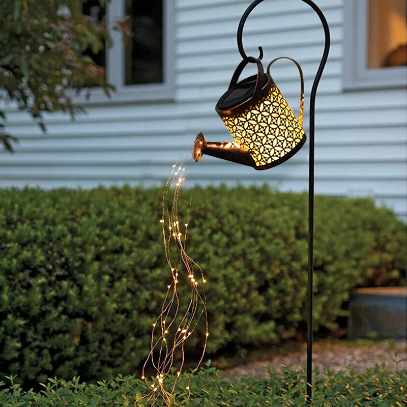 Auhafaly Garden Shower Light Solar Powered Watering Can with Lights Star Light LED Outdoor String Fairy Lights Waterfall with Bracket for Home Path Patio Yard Lawn, White