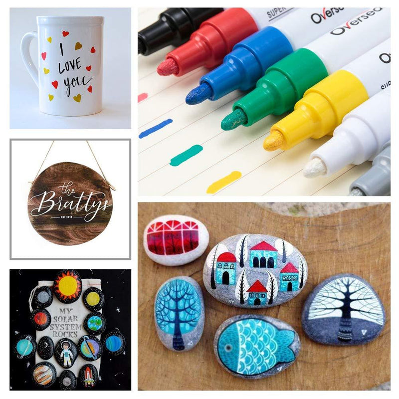Paint Pens Paint Markers on Almost Anything Never Fade Quick Dry and Permanent, Oil-Based Waterproof Paint Marker Pen Set for Rocks Painting, Wood, Fabric, Plastic, Canvas, Glass, Mugs, DIY Craft