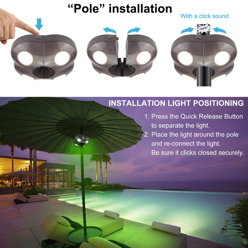 BIGMONAT Patio Umbrella Light Battery Operated, Outdoor Table Umbrella Lights with Remote, Super Bright Color Changing Pole Light, Wireless Tent Lights for Camping, 250 Lumens Brown