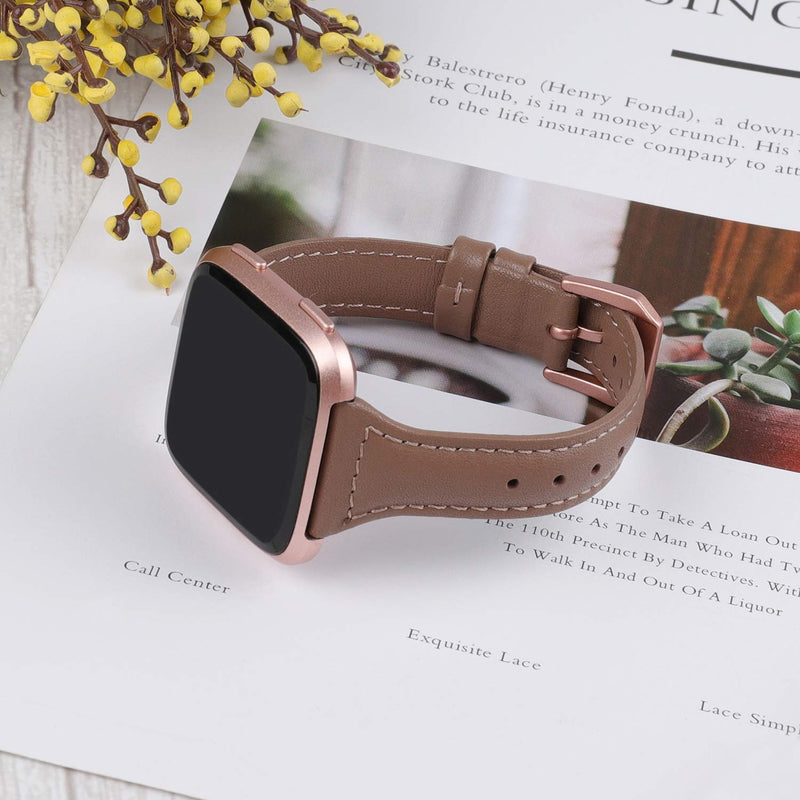 TOYOUTHS Leather Strap Compatible with Fitbit Versa/Versa 2 Bands Women Men Slim Genuine Leather Wristbands Replacement for Versa Lite Edition/Versa SE Classic Accessorie Multi Colors Pink Gray+Rose Gold Buckle