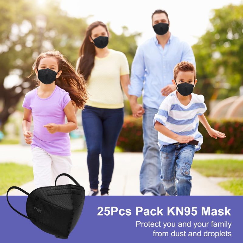 TOPMAX KN95 Face Masks 25 Pack 5-Ply Breathable Filter Efficiency≥95% Protective Cup Dust Disposable Masks Against PM2.5 Black