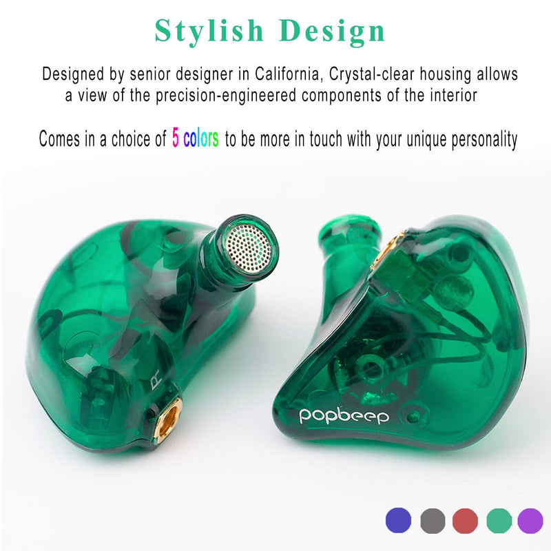 BASN Bsinger+PRO in Ear Monitor for Musicians with MMCX Replaceable Cables; Noise-Isolating and Universal-Fit (Green) Green