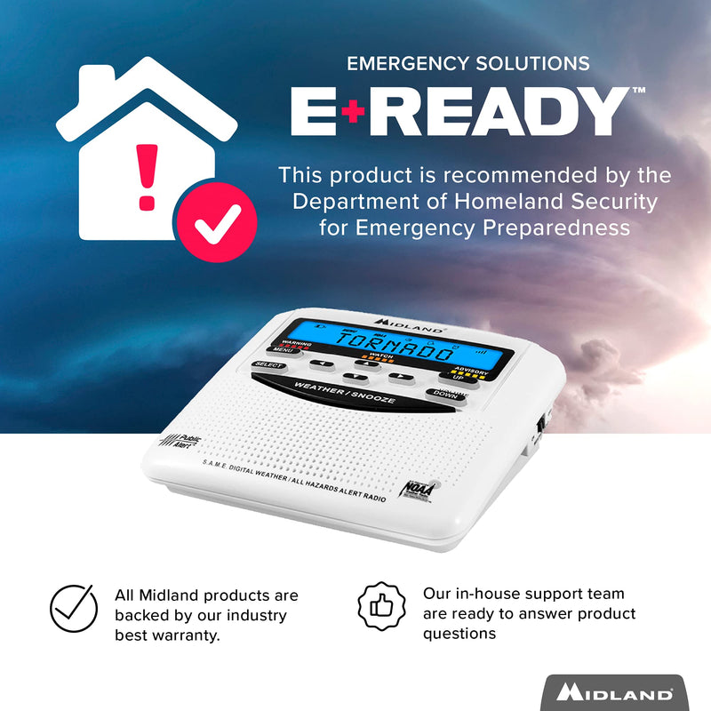 Midland - WR120B/WR120EZ - NOAA Emergency Weather Alert Radio - S.A.M.E. Localized Programming, Trilingual Display, 60+ Emergency Alerts, & Alarm Clock (WR120B - Box Packaging)