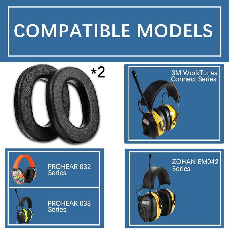 PROHEAR 2-Pair Replacement Foam Ear Pads (Upgraded) for 3M WorkTunes Connect(90543, 90544, 90542, 90541), ZOHAN EM042 Radio Headphone Hearing Protector - “Peel & Stick” Design with glue