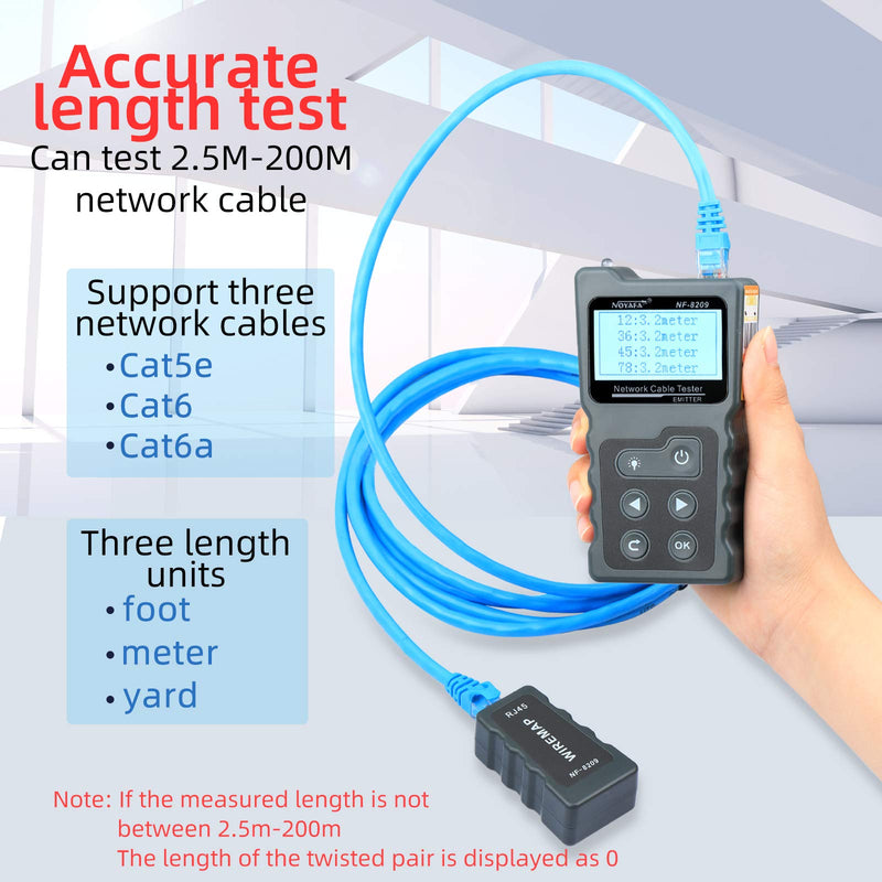 Cruiser NF-8209 Network Cable Tester with PoE Wire Tracker CAT5e CAT6 CAT6a Cable Length Measurement NCV Function Scan Cable Wiremap 4 in 1 Tester