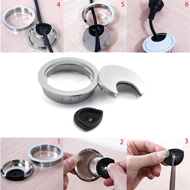 HJ Garden 1pc 2 inch (50mm) Metal Desk Grommets for Managing and Hiding Wire Cord Cable Hole Cover Office PC Desk Cable Cord Organizer Zinc Alloy Cover Silver