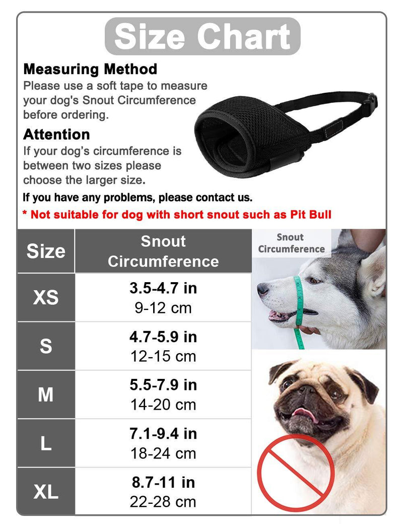LUCKYPAW Dog Muzzle Anti Biting Barking and Chewing, with Comfortable Mesh Soft Fabric and Adjustable Strap, Suitable for Small, Medium and Large Dogs XS Black