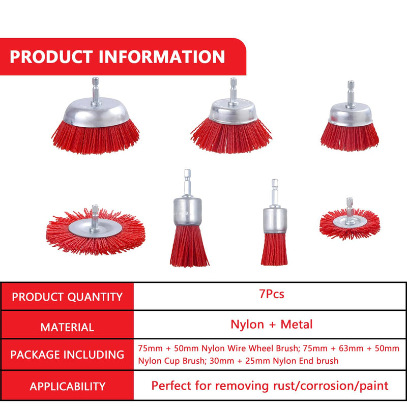 7 piece nylon brush set with 1/4 shank nylon filament disc brush cup brush brush brush set 7 sizes sanding attachment for drill perfect for removing rust/corrosion/paint