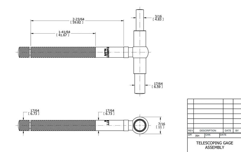 Starrett 579D Self Centering Telescoping Gauge With 2 Telescoping Arm, 1-1/4" - 2-1/8" Range, 2-3/8" Handle Length