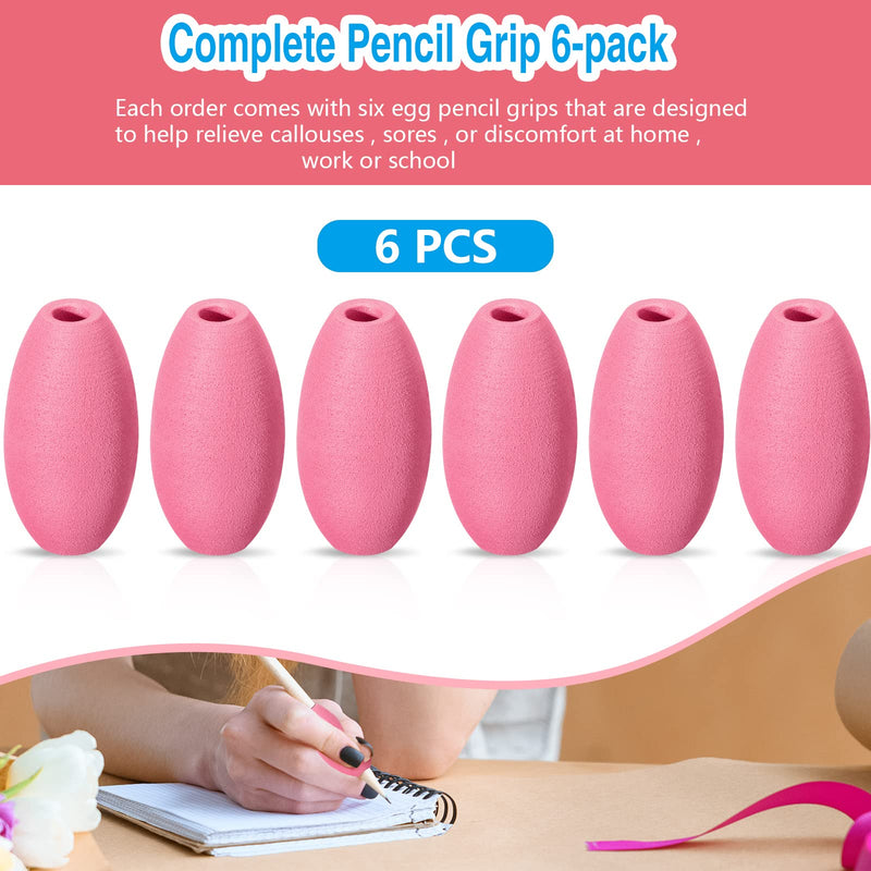 Pencil Grips for Kids Adults Foam Egg Grips Pen Grips Cushioned Holders Writing Aid Trainer for Handwriting Drawing Preschool Supplies Right or Left Hand Use, 6 Pieces (Pink) Pink