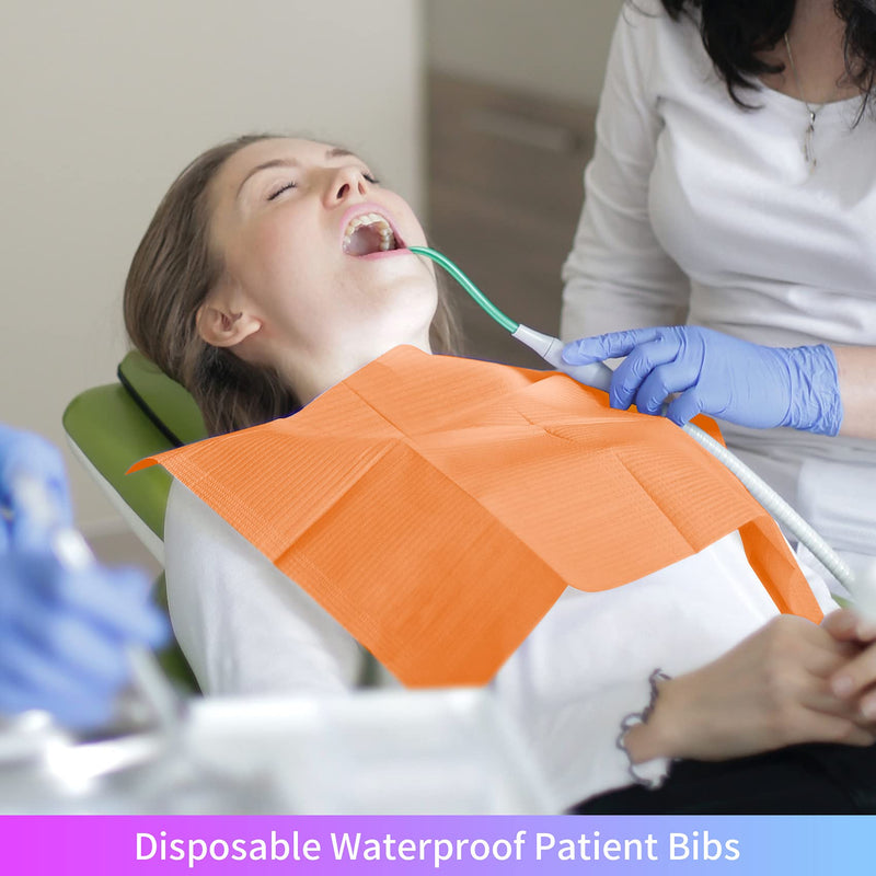60 PCS Disposable Dental Bibs Patient Bib Waterproof Dentist Napkins Bib Polyback Towel, 3 Ply Tattoo Paper Bibs Tray Covers - Sturdy and Leakproof|Purple|13" x 18"|Orange Orange
