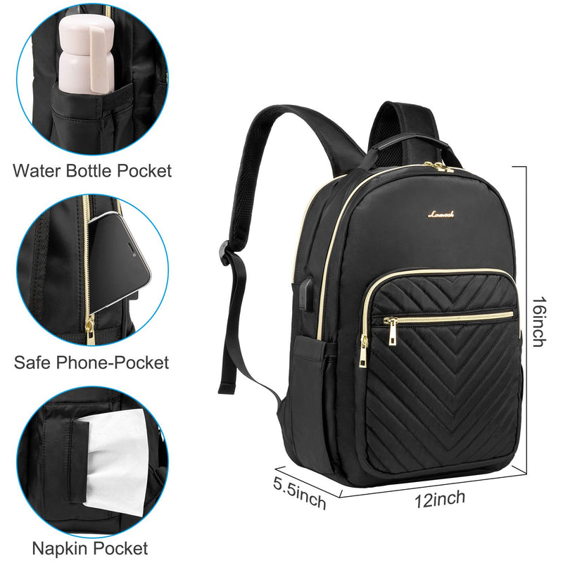 LOVEVOOK Quilted Laptop Backpack Stylish Laptop Bag for Women Work Computer Bags Bookbag Purse,15.6-Inch, Black 15.6-Inch