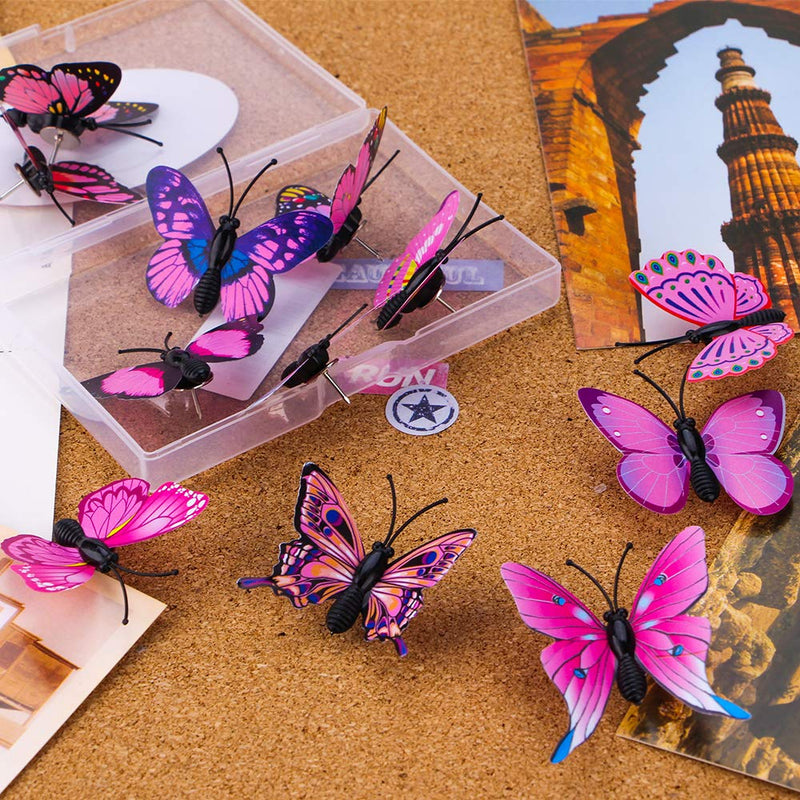 Yalis 12 Pcs Decorative Thumbtacks Pink Cute Pushpins for Feature Wall, Whiteboard, Corkboard, Photo Wall (Pink Butterfly) Pink Butterfly