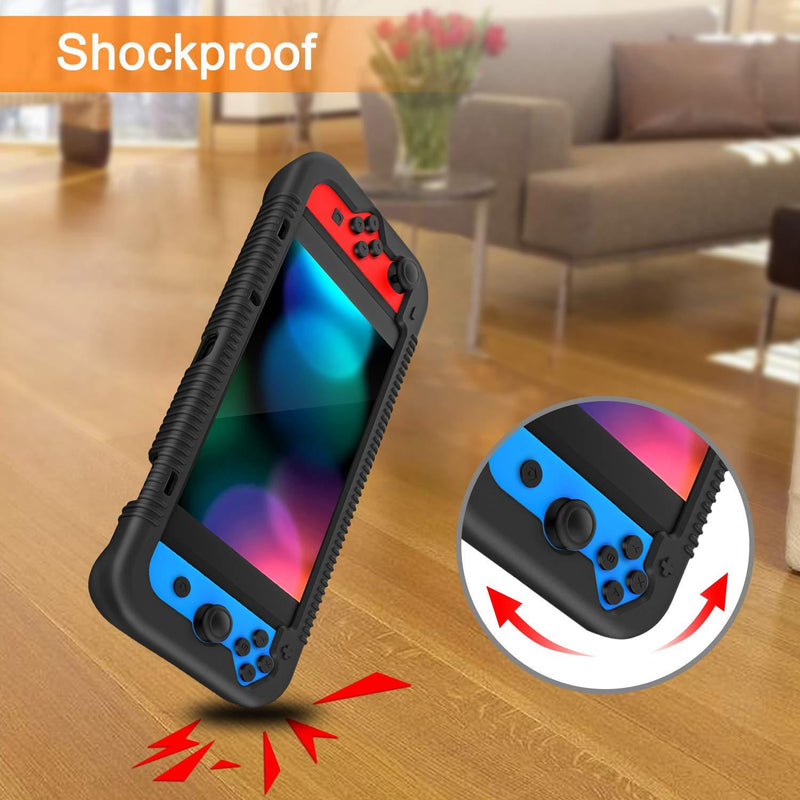 FINTIE Silicone Case Compatible with Nintendo Switch - Soft [Anti-Slip] [Shock Proof] Protective Cover with Ergonomic Grip Design, Drop Protection Grip Case (Black) Black
