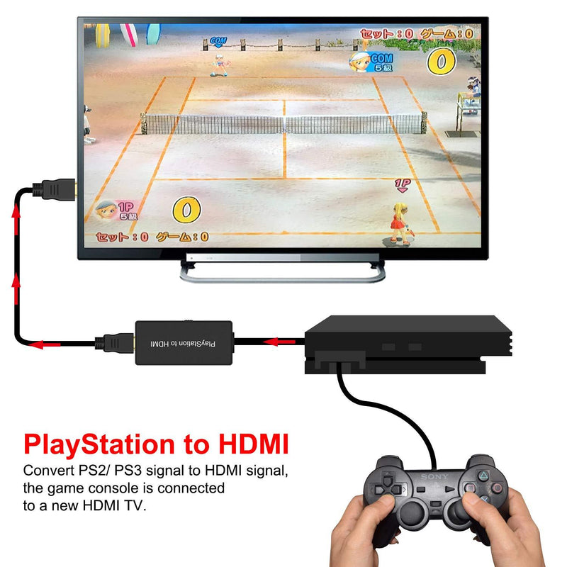 PS2 to HDMI Converter Compatible Sony Playstation 2/ Playstation 3 Convert PS2 to HDMI Signal of Modern HDTV/Monitor/Projector via Ypbpr Signal