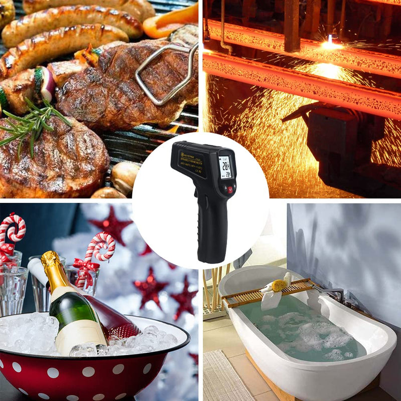 KETOTEK Infrared Thermometer Gun Non Contact Digital Laser Temperature Gun -58℉~1112℉ (-50°C~600°C) Adjustable Emissivity IR Gun for Cooking Food Barbecue Pizza Oven Freezer Fridge Black