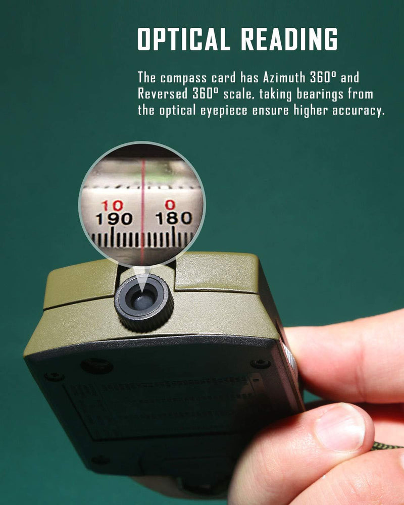 Eyeskey Tactical Survival Compass with Lanyard & Pouch | Waterproof & Impact Resistant | Lensatic Sighting Compass for Hiking EK1001 Green Compass
