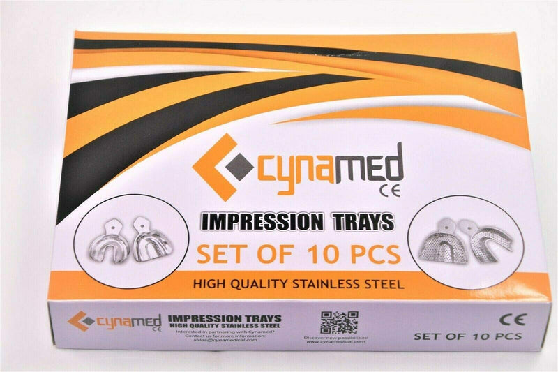 Premium German -Dental Ortho Impression Trays Stainless Steel Autoclavable 10 pcs/Set Upper and Lower Denture Instruments-Cyanmed