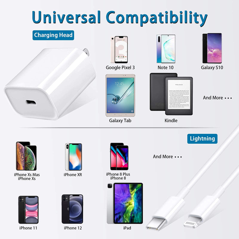 iPhone Charger Fast Charging,【Apple MFi Certified】 2-Pack 20W USB C Fast Charger Block with 6FT USB-C to Lightning Cable for iPhone 12/12 Pro/12 Pro Max/11/11 Pro Max/Xs Max/XR/X, iPad, AirPods Pro
