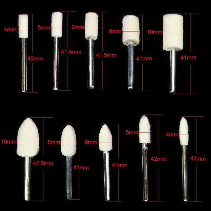 HSeaMall Wool Felt Mandrel Mounted Polishing Head Multifunctional Grinding Polishing Point Polishing Accessories 100PCS (Wool Felt) Wool Felt