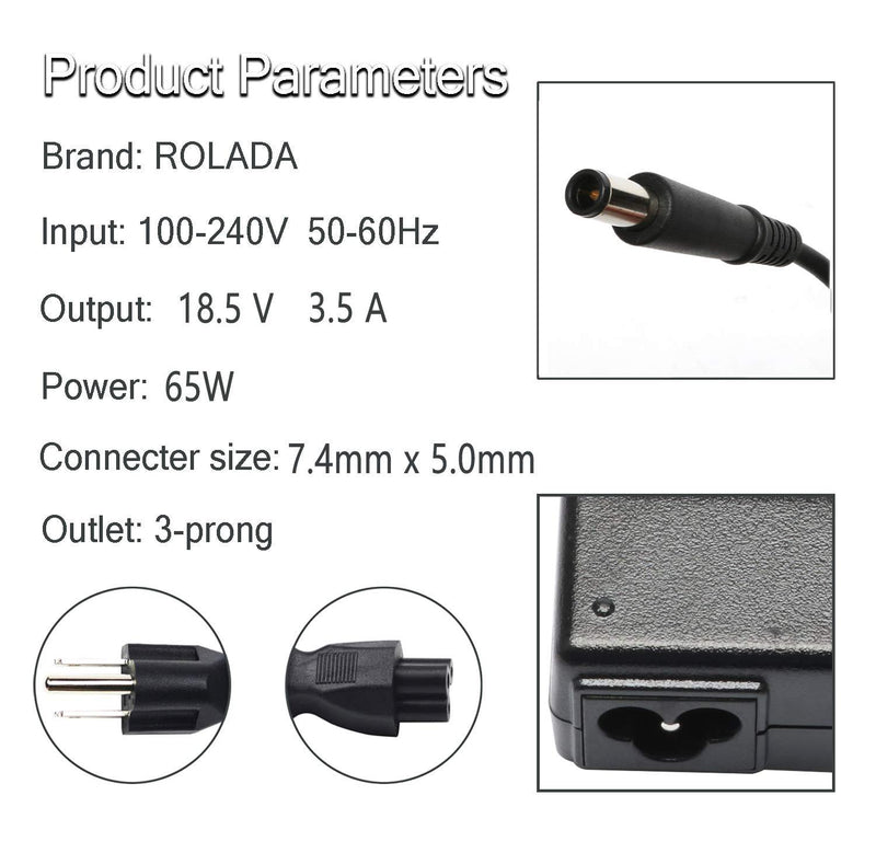 65W Laptop Charger AC/DC Adapter for HP Pavilion G4 G6 G7 M6 DM4 DV4 DV5 DV6 G60 G61 G72; EliteBook 2540p 2560p 2570p 2730p 2740p Power Supply Cord