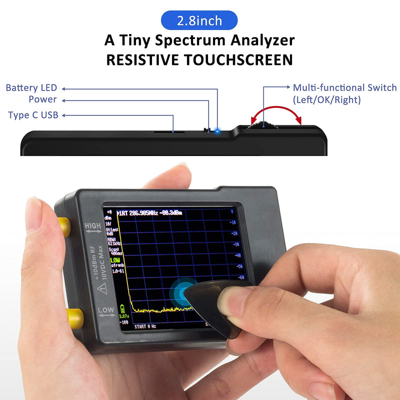 Portable tinySA Spectrum Analyzer - AURSINC Hand Held Frequency Analyzer 2021 Upgraded V0.3.1 | 100kHz to 960MHz MF/HF/VHF UHF Input | ESD Protected Function & 2.8 inch Touchscreen | Signal Generator